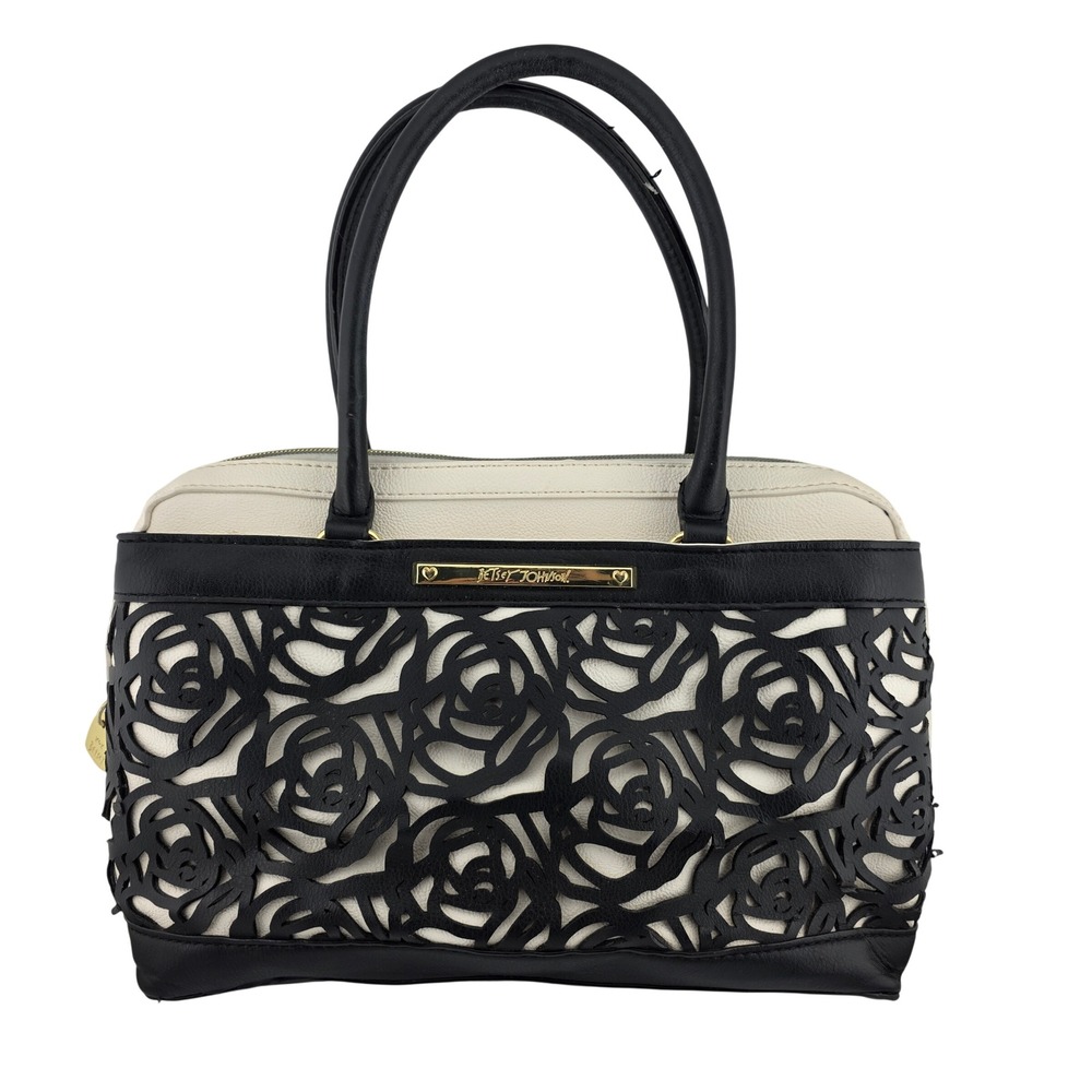 Betsey Johnson Rose Satchel Bag Womens Fair Goth Romantic Edgy Floral Contrast